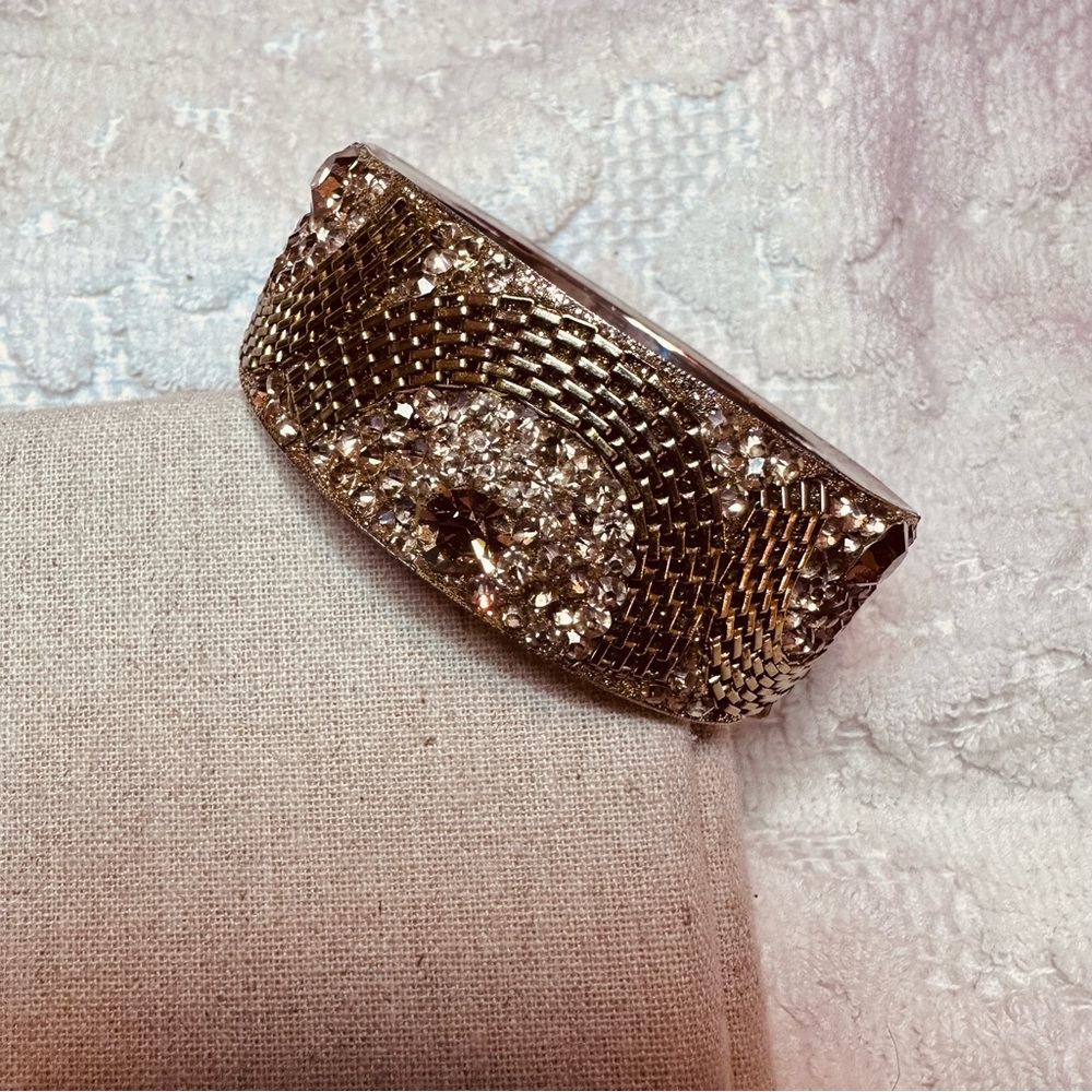 Chamak By Priya | Bracelet | Wide Crystal Bracelet in Gold - Picture 14 of 16
